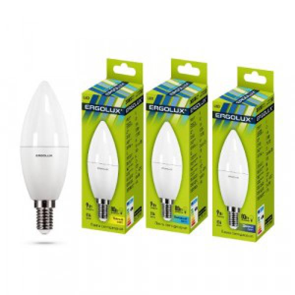 Лампа 9W / 80 E14 свеча тепл.свет. C35 (855lm 220°) 3000K матов. Ergolux LED-C35-9W-E14-3K