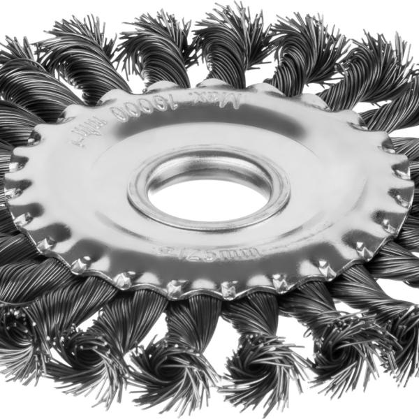 Щетка 125ммх22мм дисковая для УШМ, витая стальная проволока 0,5мм MIRAX 35140-125